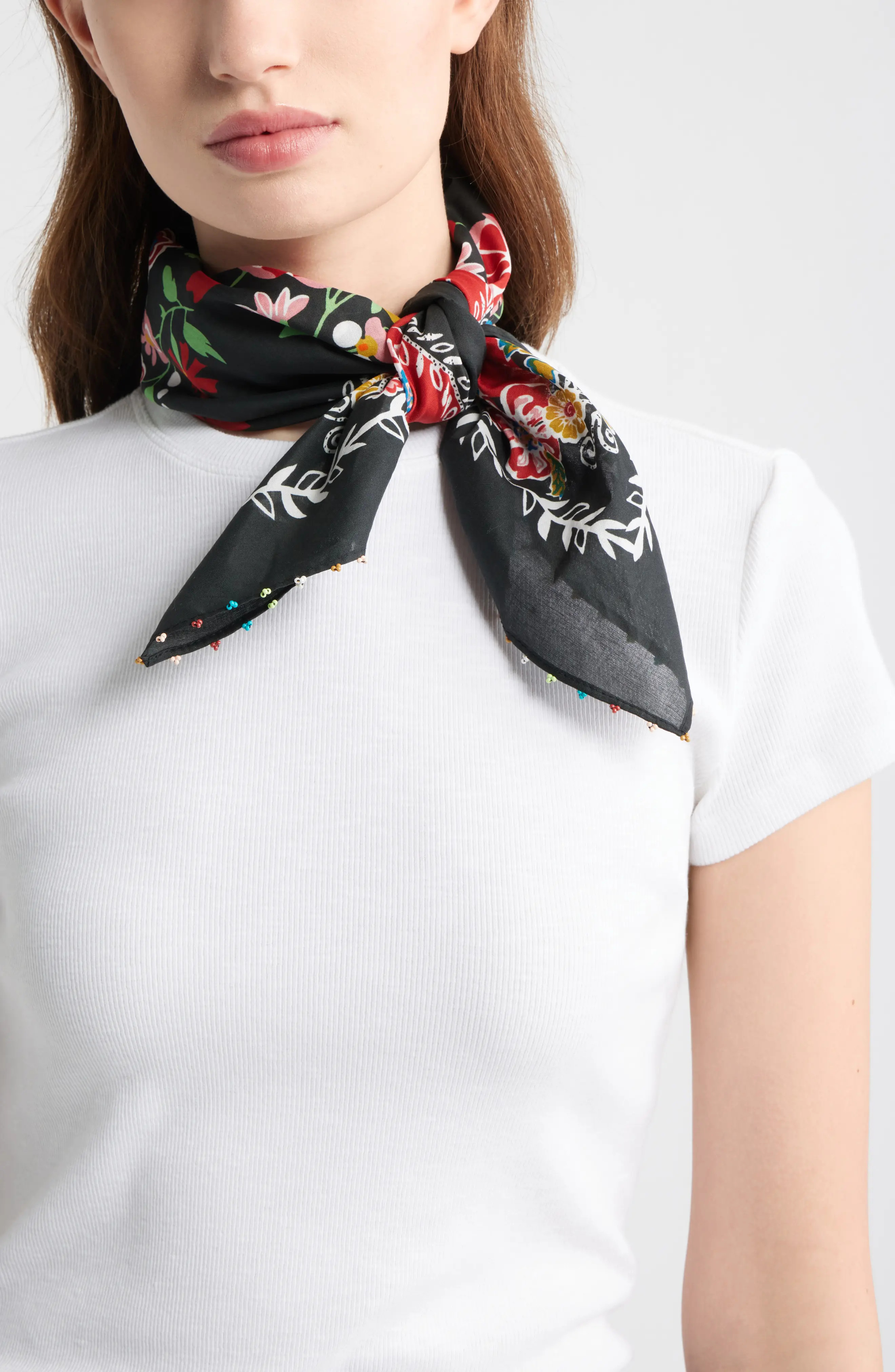 Treasure & Bond Beaded Cotton Bandana in Pink- Red Combo at Nordstrom | Nordstrom