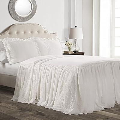 Lush Decor Ruffle Skirt Bedspread White Shabby Chic Farmhouse Style Lightweight 3 Piece Set, King | Amazon (US)