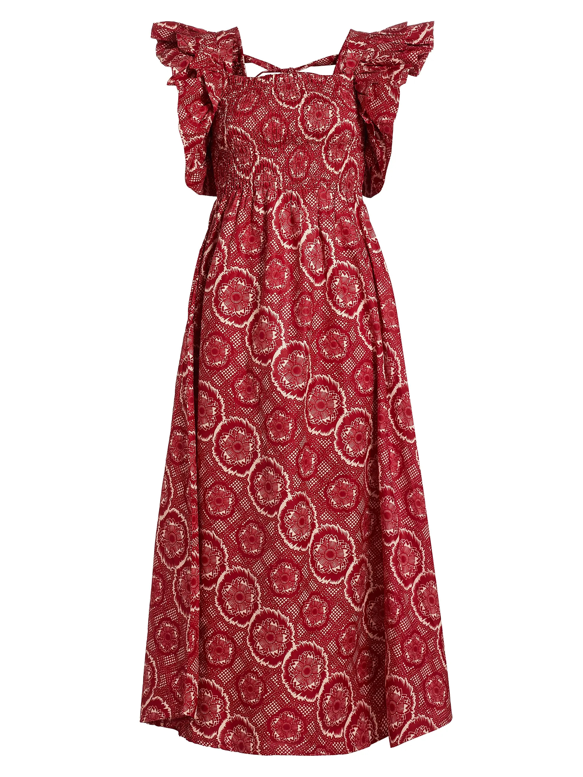 Elisamama Sola Abstract Smocked Cotton Midi-Dress | Saks Fifth Avenue | Saks Fifth Avenue