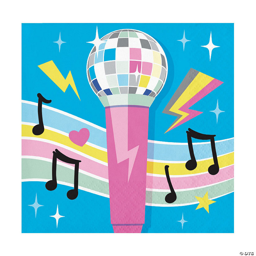 5" Birthday Beats Disco Party Microphone Paper Beverage Napkins - 16 Ct. | Oriental Trading Company