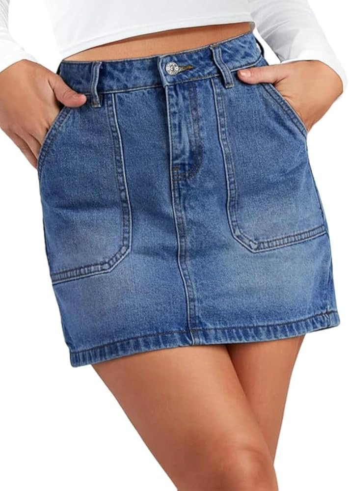 Genleck Denim Skirts for Women – Cargo Jean Skirts with Pockets High Waist Stretch Cute Y2K Cas... | Amazon (US)