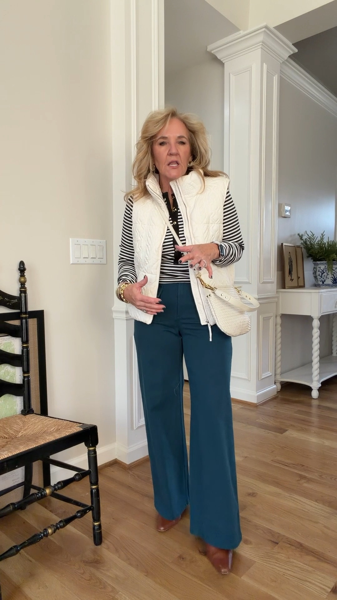 Everything is true to size, regular size 8/medium unless noted below 
Winter white cape/cardigan XS/S
Barrel jeans 8 petite 
Sherpa coat medium petite 
Quilted vest med petite 
Teal evergreen  Palmer pants size 6 reg 
Chicos no iron blouse size 1.0

35% off Allie & Bess sitewide until the 31st with code NANETTE35

Business casual casual pants not jeans 

#LTKFindsUnder100 #LTKOver40 #LTKSaleAlert