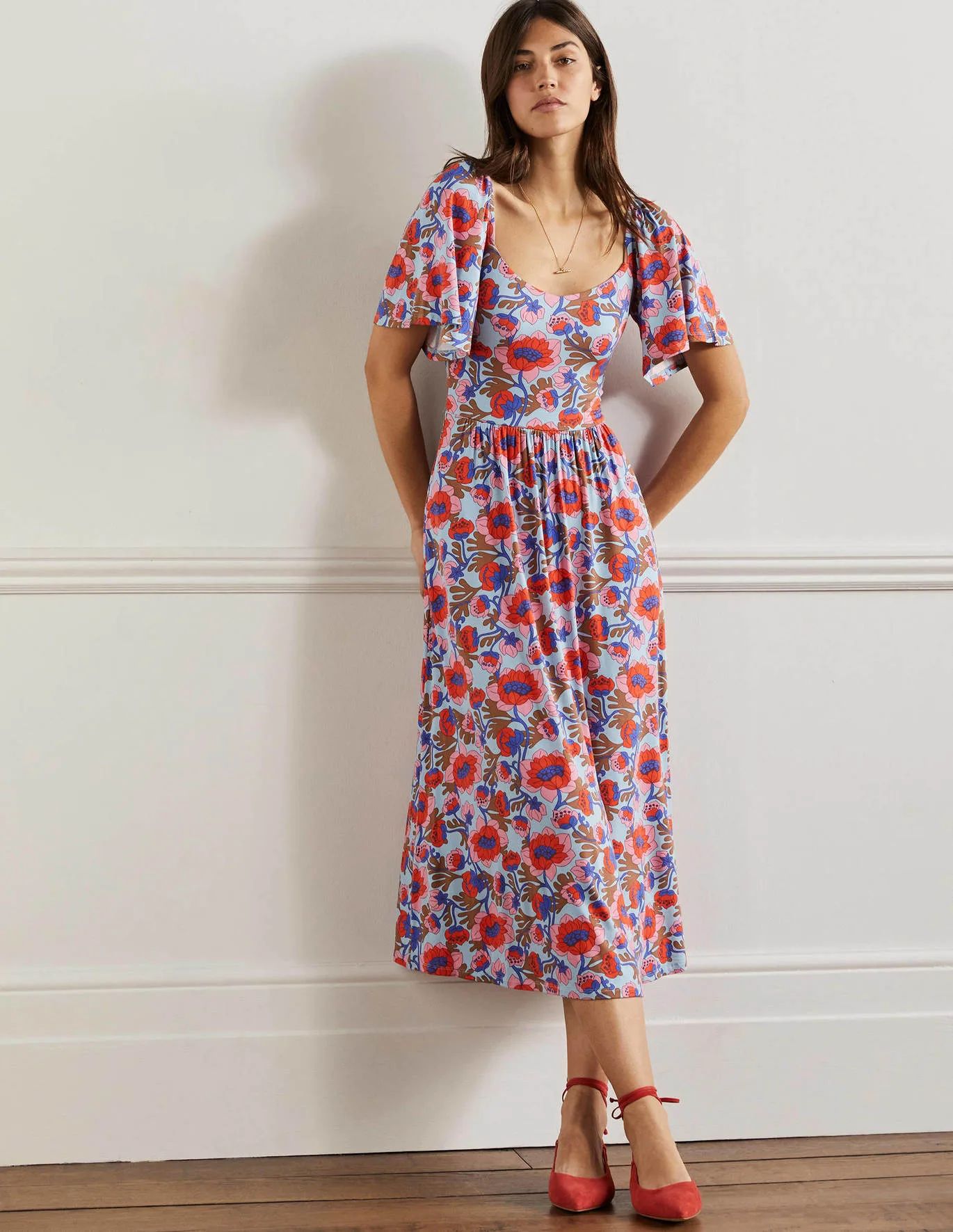 Smock Detail Jersey Maxi Dress - Berry Floret Tile | Boden US | Boden (US)