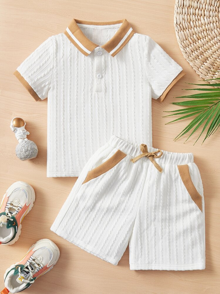 SHEIN 2pcs/Set Young Boys Casual Comfortable Loose Fit Short Sleeve Polo Shirt And Shorts | SHEIN