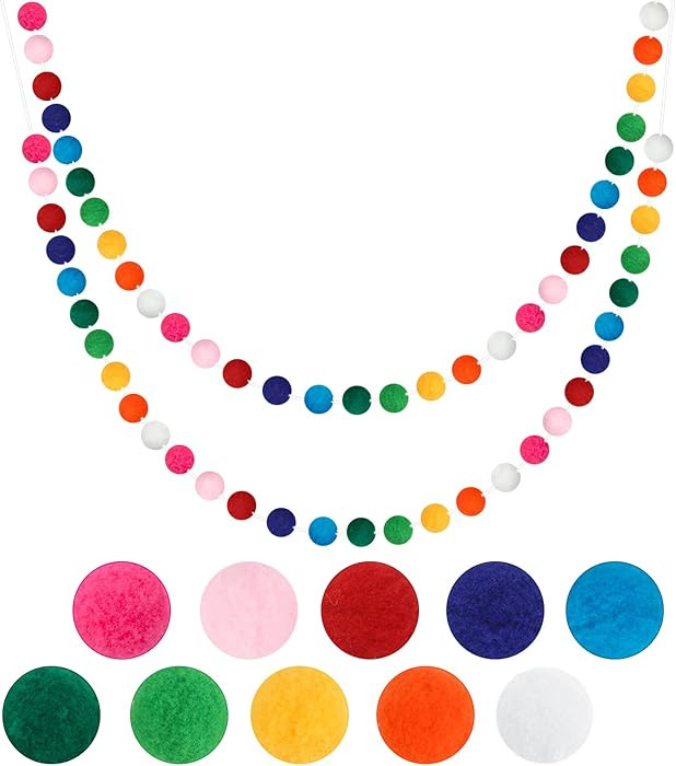 G2PLUS 2PCS Pre-strung Felt Pom Pom Garland, Nursery Decor with 60 Balls, Perfect for Bedroom, Cl... | Amazon (UK)