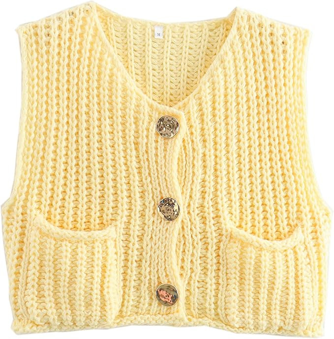 Wyeysyt Sweater Vest Women Sleeveless Crop Knit Cardigan Casual Button Down Cropped Knitted Sweat... | Amazon (US)