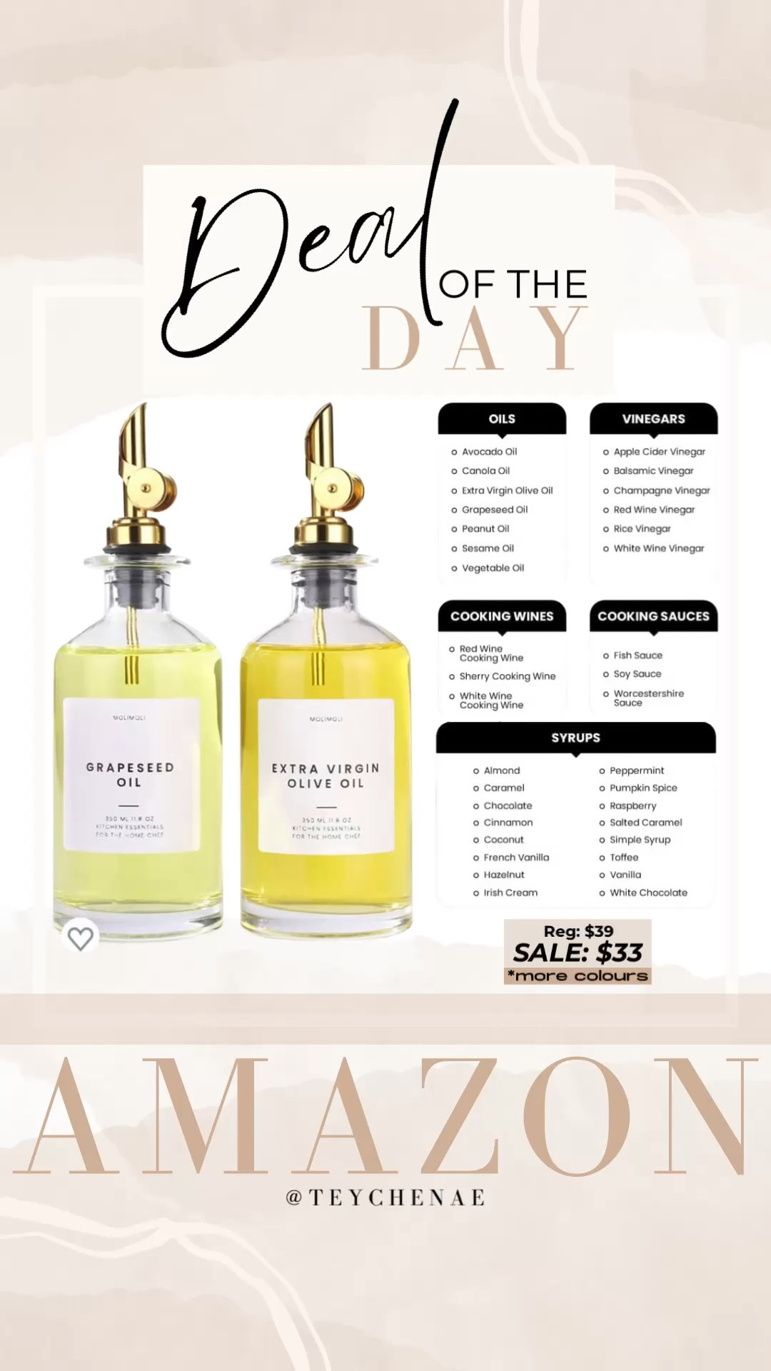 In love with these oil/syrup dispensers and they’re on sale for UNDER $35! Find them in my LTK and stories! 

These were the perfect addition to our coffee station! With so many labels to choose from, I know these aesthetically pleasing kitchen oil and syrup dispensers will be used constantly - now I just need to grab some more! Love a good Amazon Canada find, especially Amazon home finds. Plus, how cute are these for serving over Christmas dinner - Christmas kitchen decor, dinnerware and dinner accessories are something I’m so excited to buy post Reno. 

Side note - Last video in the old kitchen before the renovation began and already in my feels 🥹 can’t wait to see the difference once the counters and counter top are in!

-

Amazon home finds | Amazon kitchen finds favourites | Amazon Canada finds | Amazon sale finds | Amazon must haves | Amazon must-haves | Amazon home must haves | Amazon kitchen must-haves | Amazon deal of the day | Amazon home favourites 

-

#amazonfind #amazonkitchenfinds #amazonkitchen #amazonkitchenfavorites #amazonkitchenmusthaves #amazonmusthaves #amazonfavorites #amazonsavingspree #amazonblackfriday #amazonblackfridaydeals #amazonhome #amazonhomefinds #amazonhomefavorites #amazon #amazonfinds #amazondeals #amazondeal #amazondealoftheday

#LTKCyberWeek #LTKhome #LTKVideo