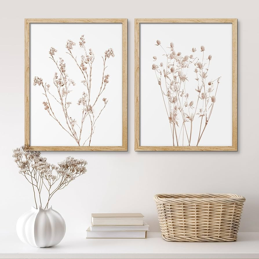 SIGNWIN Framed Set Wildflower Wall Art, Set of 2 Floral Botanical Wall D\u00e9cor Prints, Minimal... | Amazon (US)