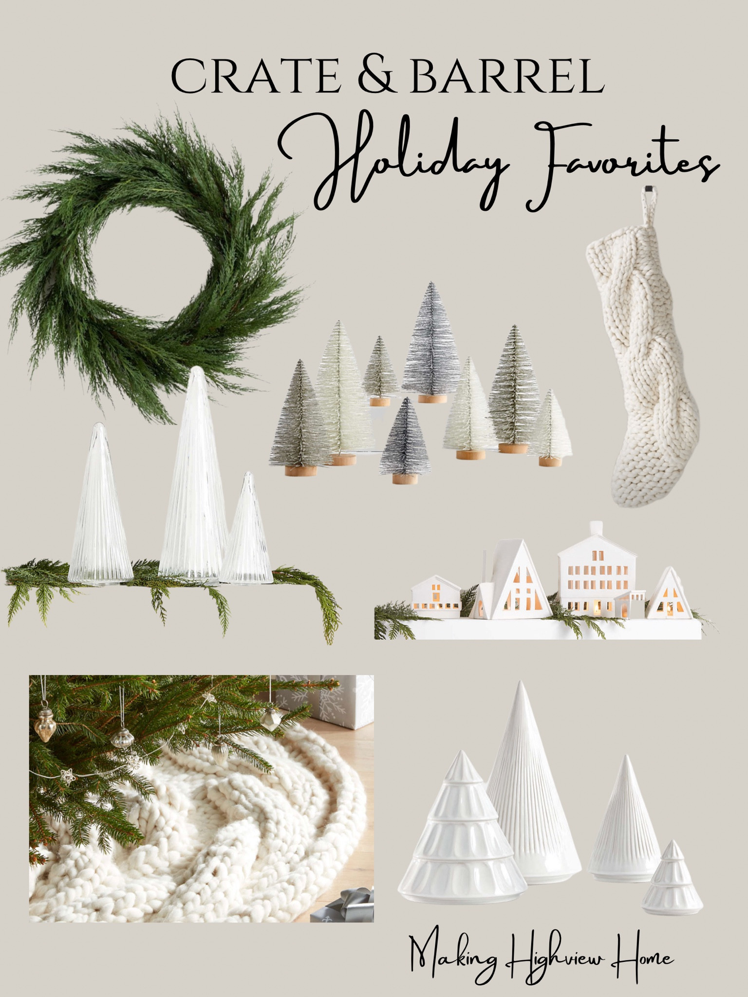 CrAte and barrel holiday favorites, tree decor, glass flutted trees, knit tree skirt & stocking, bottle brush trees 

#LTKSeasonal #LTKhome #LTKstyletip