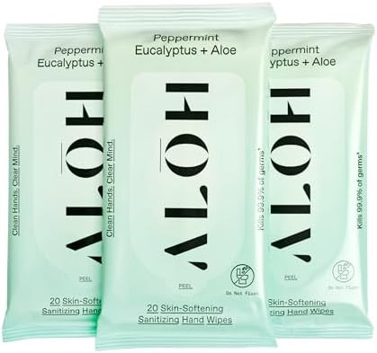 ALŌH Peppermint Eucalyptus + Aloe Sanitizing Hand Wipes - Clean Hands, Clear Mind On The Go Sani... | Amazon (US)