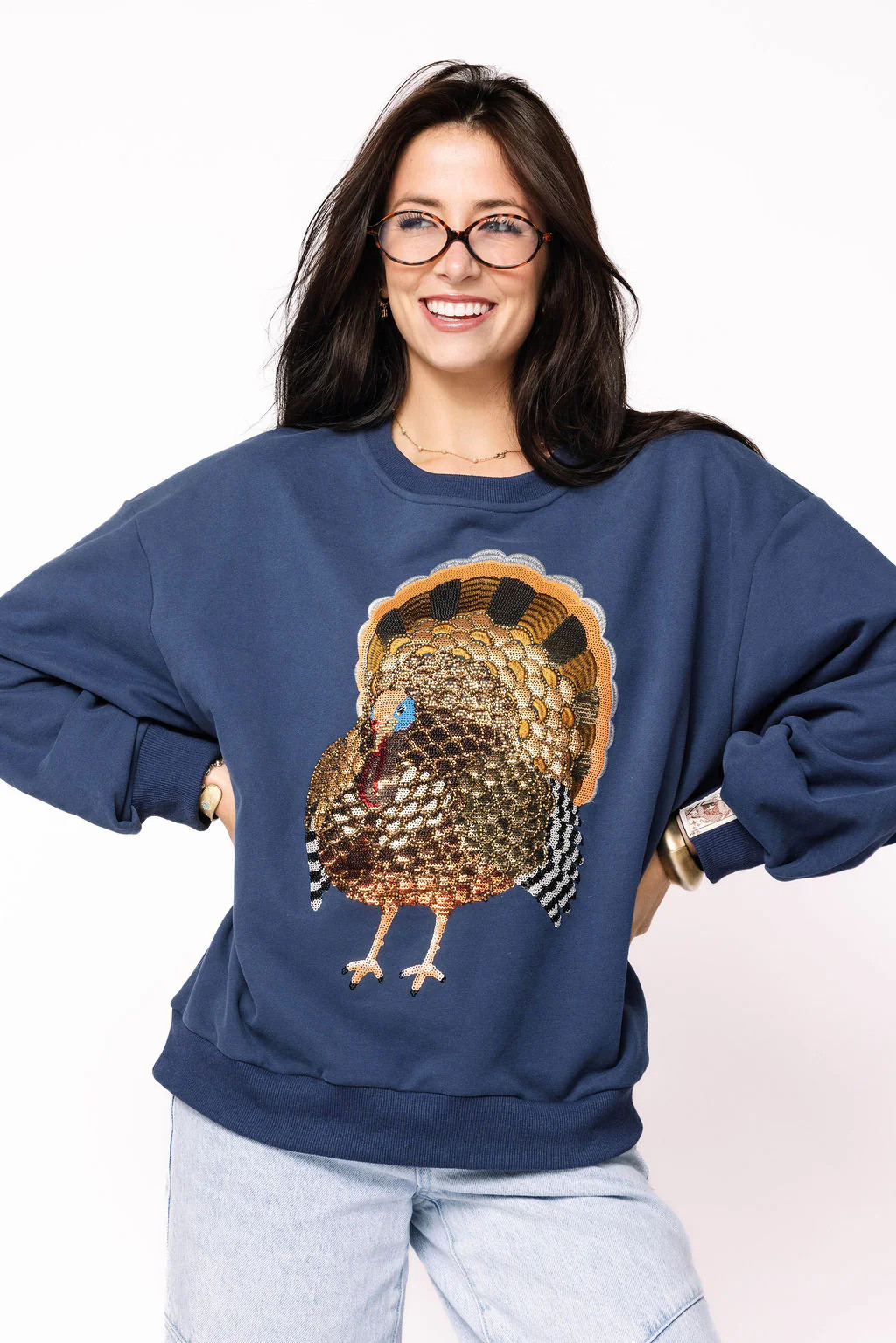 Navy Big Turkey Sweatshirt | Queen of Sparkles