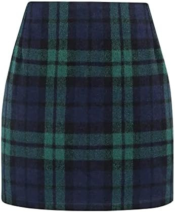 Kinghua Womens Wool Plaid Mini Skirt Fall Winter High Waisted Bodycon Pencil Skirt | Amazon (US)