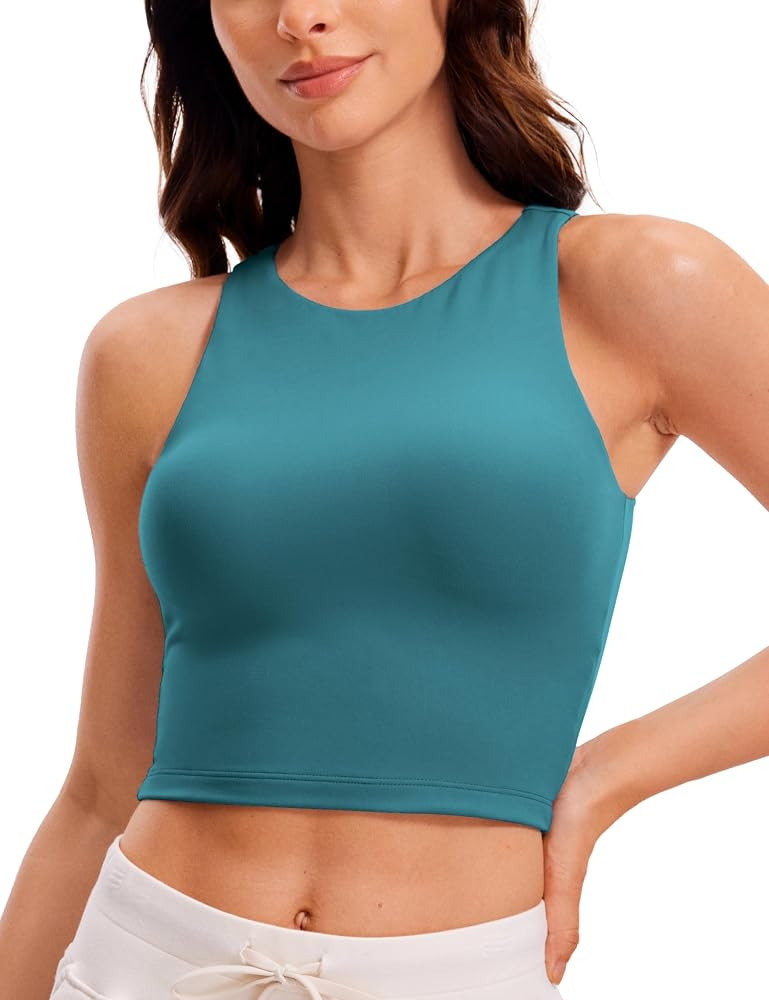 CRZ YOGA Womens Butterluxe Double Lined Cropped Tops High Neck Racerback Tanks Sleeveless Casual ... | Amazon (US)
