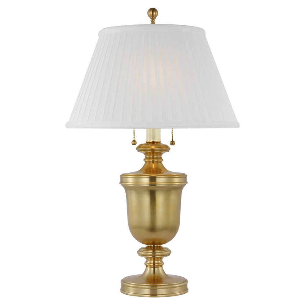 Visual Comfort Classical Antique Burnished Brass Silk Pleated Shade Table Lamp | Kathy Kuo Home
