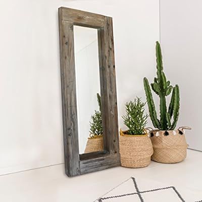 Barnyard Designs Long Decorative Wall Mirror, Rustic Distressed Unfinished Wood Frame, Vertical a... | Amazon (US)