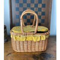 Vintage Lined Basket With Handles, Calico, Yellow | Etsy (US)