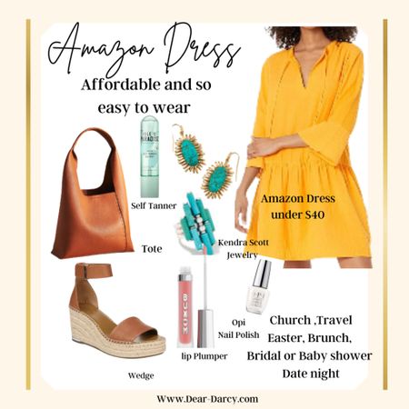 Amazon Dress
Under $40

Great warm weather vacation look

Affordable fashion and this dress is so cute tts
Easy to style

Tote
 Wedge sandals
Kendra Scott jewelry 
Isle paradise self Tanner 
Dior lip gloss 
Opi nail Polish 

#LTKstyletip #LTKunder50