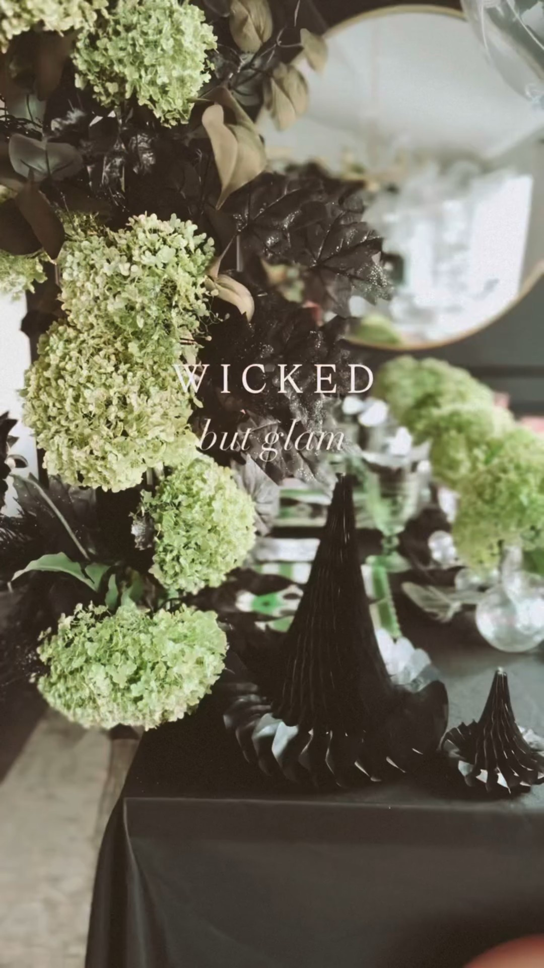 Wicked movie night! You guys!!!!! This was so fun to do. I wanted to make it a little more glam and a little less pink so I focused on the green hydrangeas and the bubbles for this tablescape. 

I added in a touch of pink with my paper goods and tulle bows and I think it turned out so fun! The kids loved dinner and snacks as we watched the new movie.🍿 It was the perfect segway to mom going nuts over Halloween! I hope you guys are ready cause I sure am 👊 

#wickedtablescape #wickedmovie #wickedinspired #wickedthemusical #tablescapestyling #tablescaping #witchtablesetting #witchdecor #halloweendecor #partyinspiration #birthdaypartyideas