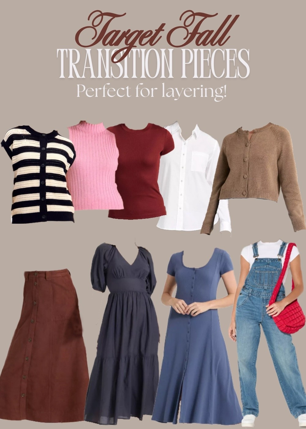 Fall transition pieces from Target. Perfect for layering as we transition from summer to fall. #sweatervest #mockturtleneck #buttonup #cardigan #skirt #dress #overalls

#LTKSeasonal #LTKWorkwear #LTKFindsUnder50