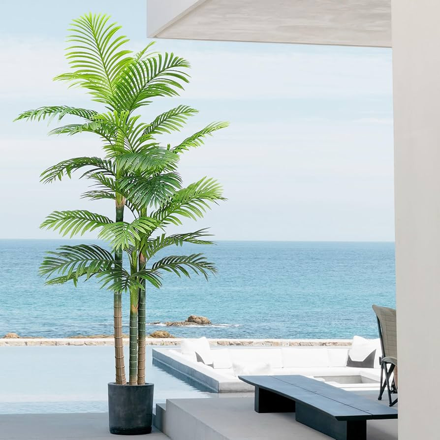 8FT Tall Artificial Golden Cane Palm Tree - Green Large Tropical Fake Palm Tree in Pot for Indoor... | Amazon (US)