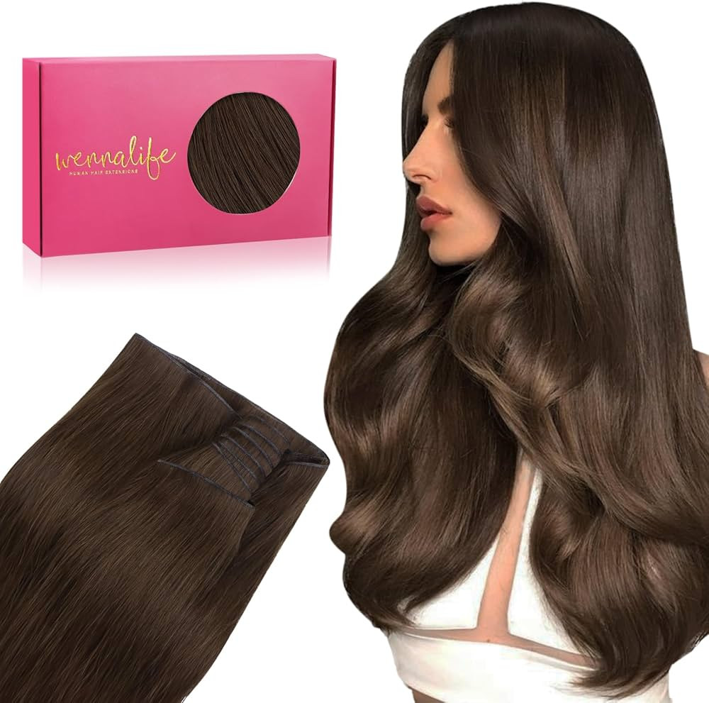 WENNALIFE Genius Sew in Weft Hair Extensions Real Human Hair, 22" 60g Chocolate Brown Sew in Hair... | Amazon (US)