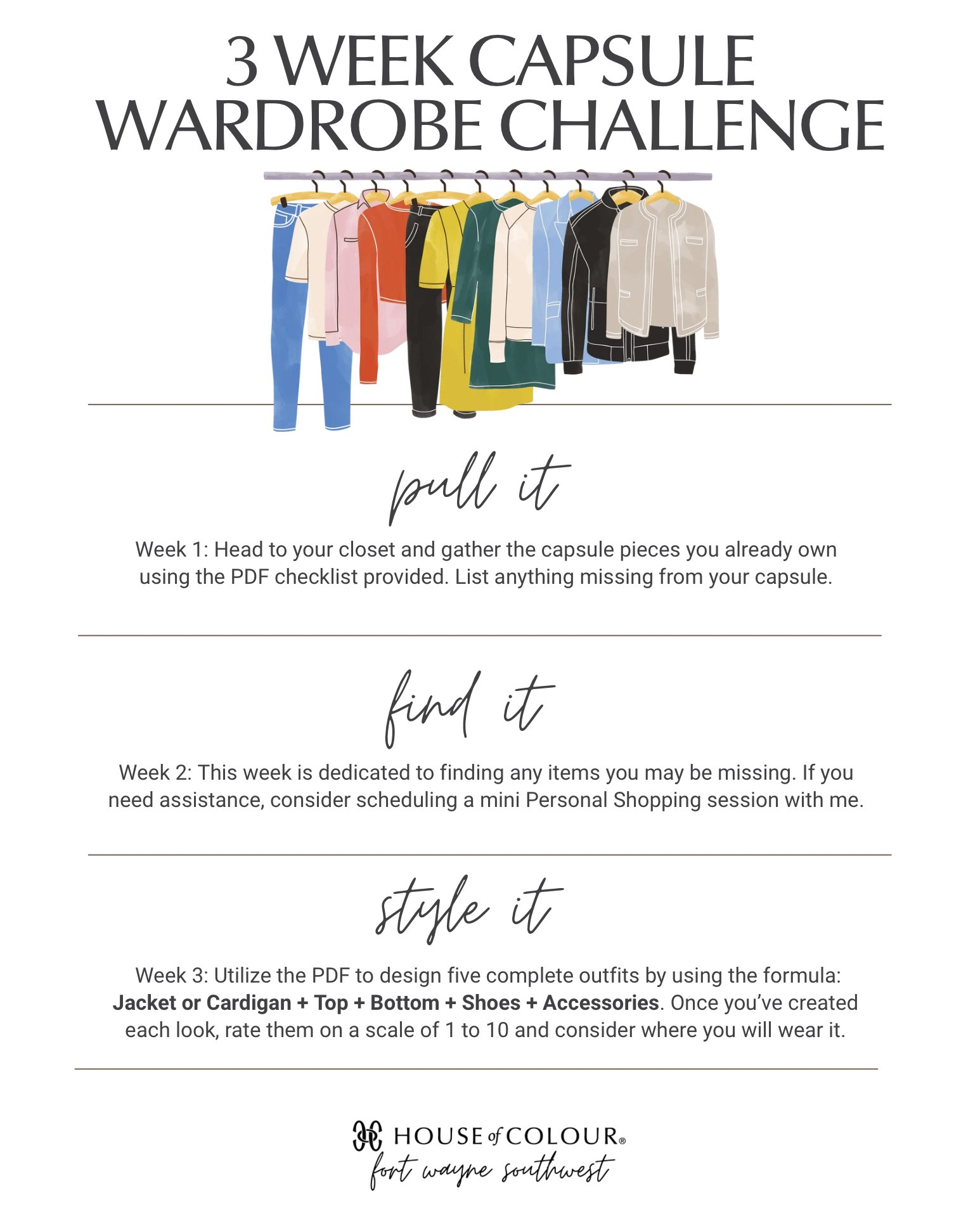 Here it is!  The Fall Capsule Challenge starts now. Over the next three weeks, we’ll work to build and style a Fall Capsule using your best colors and styles. This guide will walk you through each step. Swipe to see each page.    📖 HAVE FUN! 🤩 Below you can shop the items in my capsule.