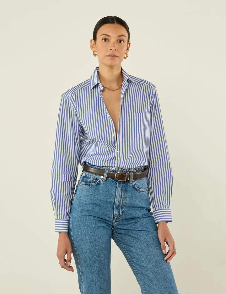 The Classic: Fine Poplin, Royal Blue Stripe | With Nothing Underneath