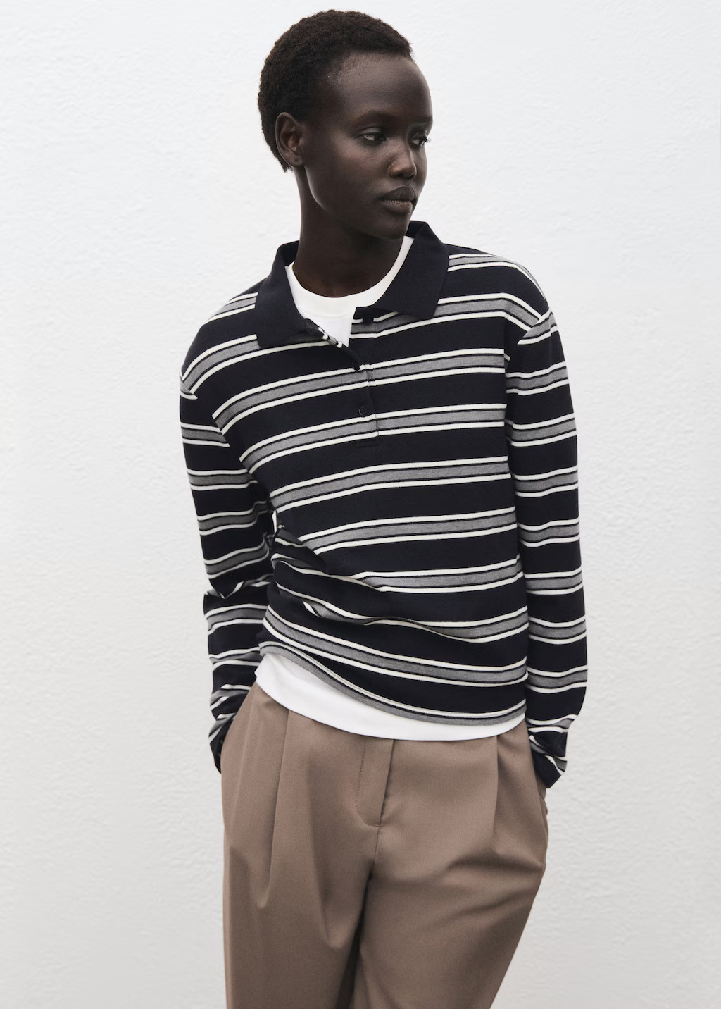 Striped polo-neck t-shirt - Women | MANGO United Kingdom | MANGO (UK)