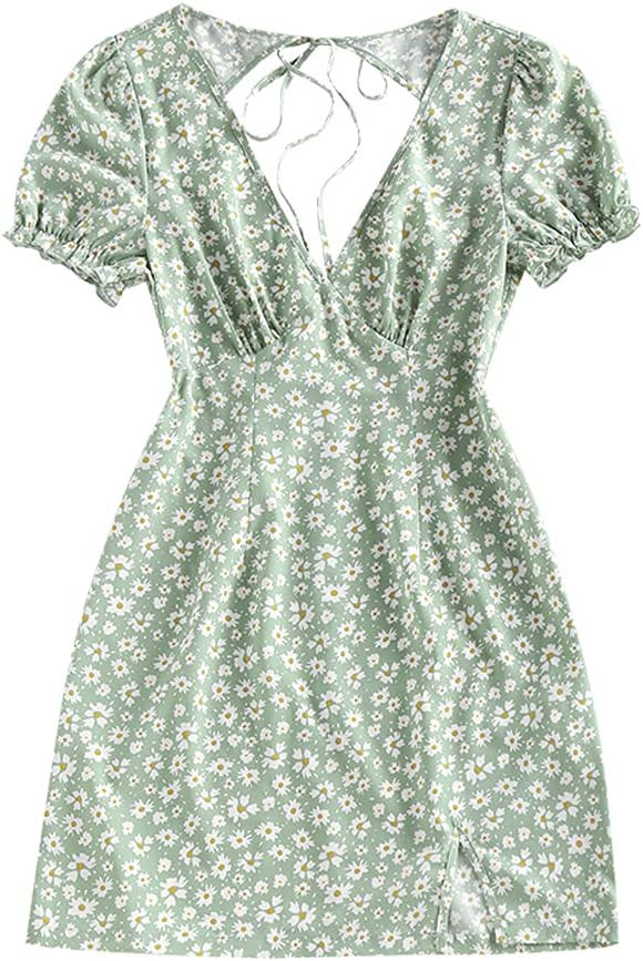 ZAFUL Women's Casual V Neck Mini Dress Summer Sleeveless Flowy A-line Solid Floral Short Dresses | Amazon (US)