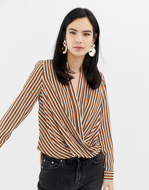 New Look Stripe Twist Front Wrap Top | ASOS US