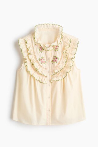 H & M - Ruffle-Trimmed Top with Embroidery - Cream/Flowers | H&M (US + CA)