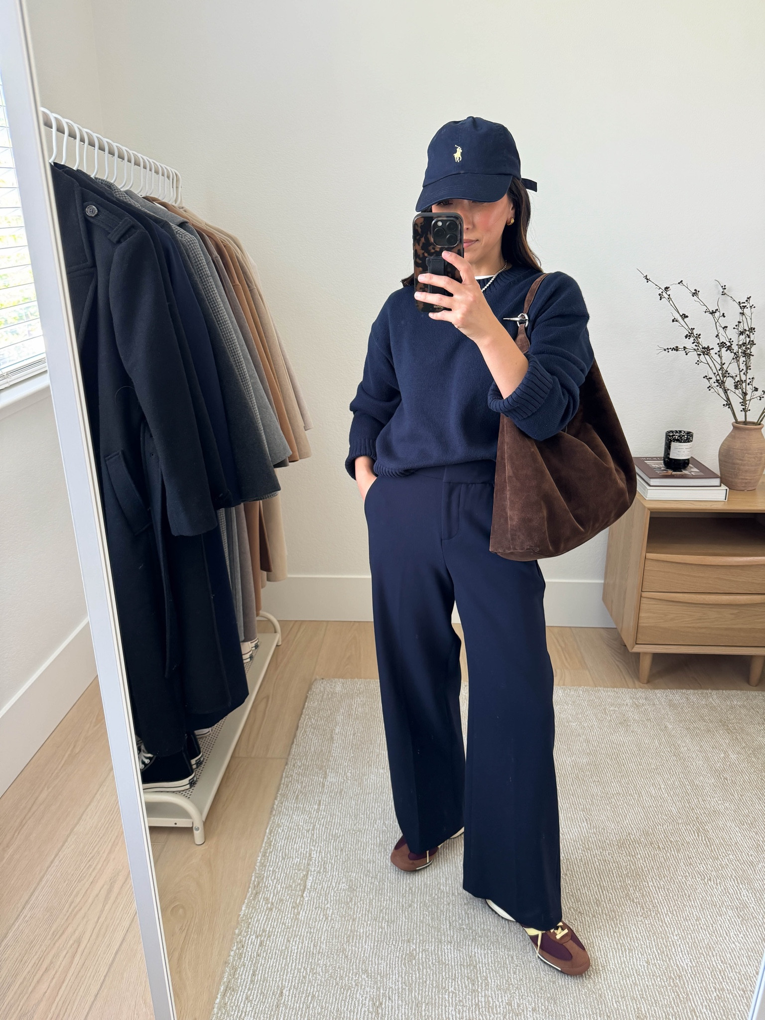 How to style sneakers with trousers. What sneakers work with trousers. What other bottoms besides jeans work with sneakers. I love trousers with sneakers. You could do straight leg or wide leg. 

Everlane cotton sweater xs
J.Crew Sydney Trousers regular size 2 (old)
Adidas SL72 OG sneakers 5 women's
Liffner Pillow Hobo bag
Polo Ralph Lauren hat

#LTKPetite #LTKSeasonal #LTKStyleTip