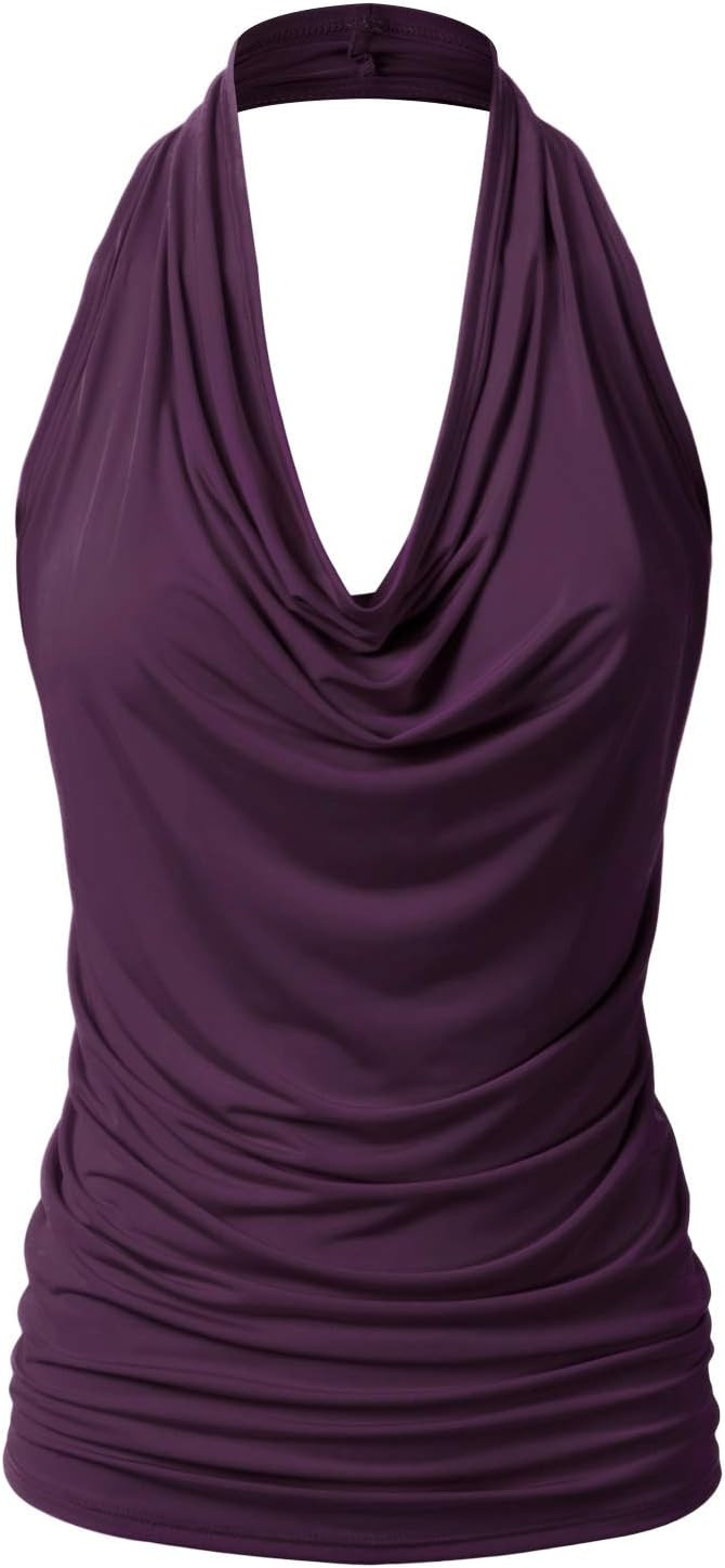 EIMIN Women's Casual Halter Neck Draped Front Sexy Open Back Tank Top (S-3XL) | Amazon (US)