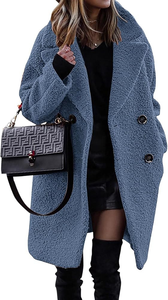 BTFBM Women 2025 Winter Faux Fur Coats Lapel Long Sleeve Fuzzy Fleece Outerwear Button Down Sherp... | Amazon (US)