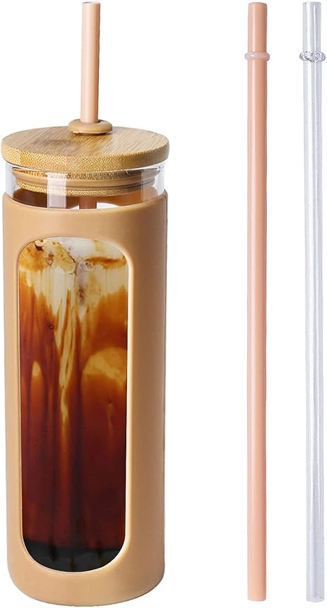 Kodrine 24 oz Glass Water Bottle with Bamboo Straw and Lid, Wide Mouth Water Tumbler,Straw Silico... | Amazon (US)
