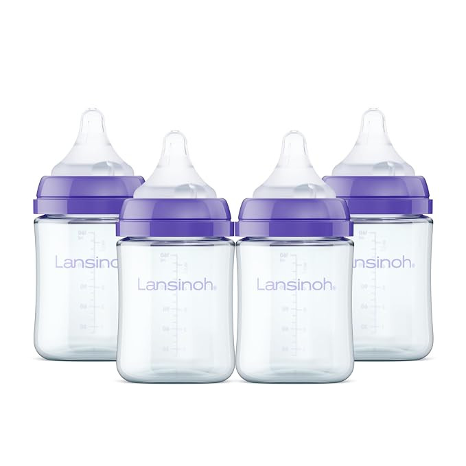 Lansinoh Anti-Colic Glass Baby Bottles, Purple Collar, 5 Ounces, 4 Count | Amazon (US)
