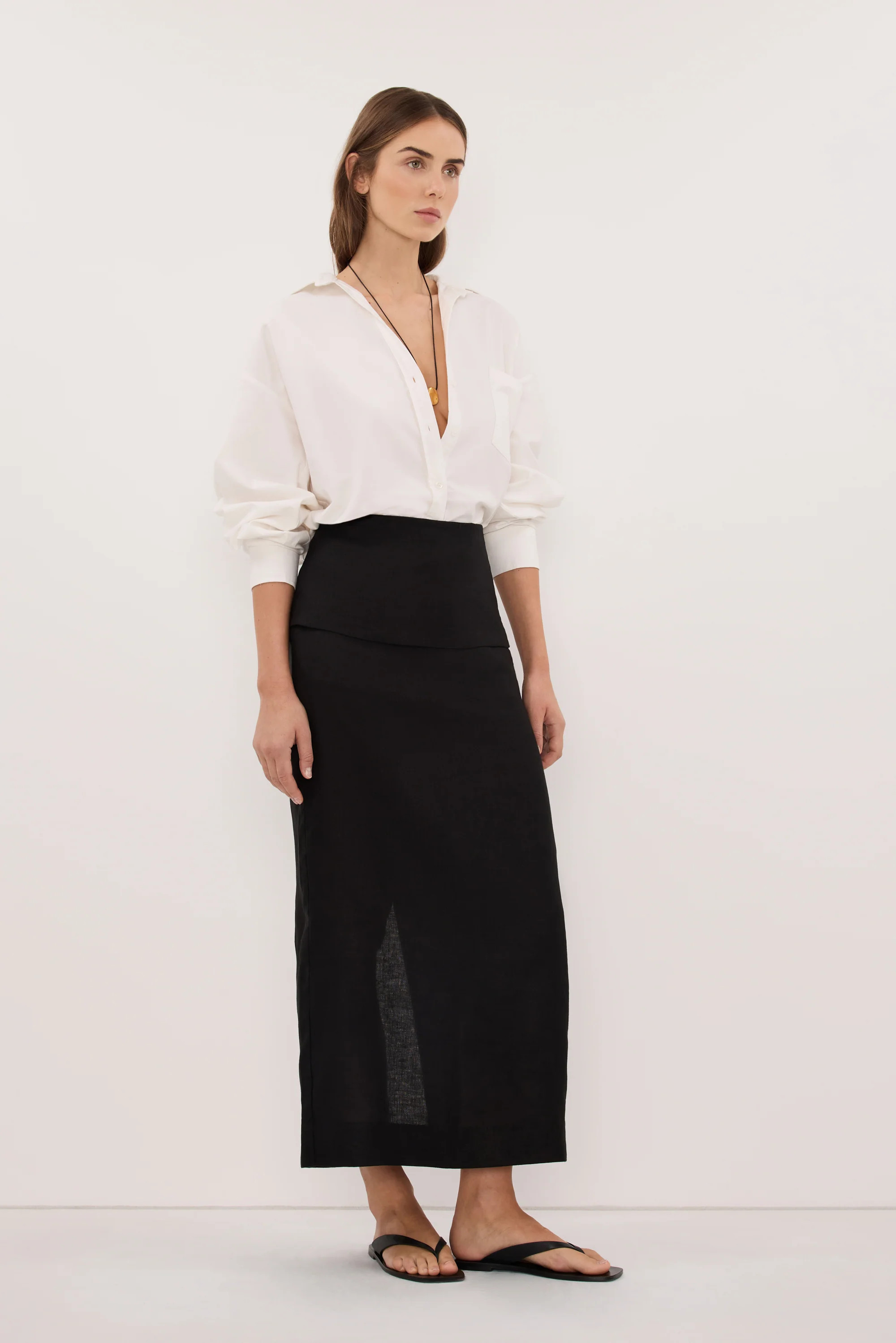 YARA BLACK LINEN FOLDOVER SKIRT | DISSH