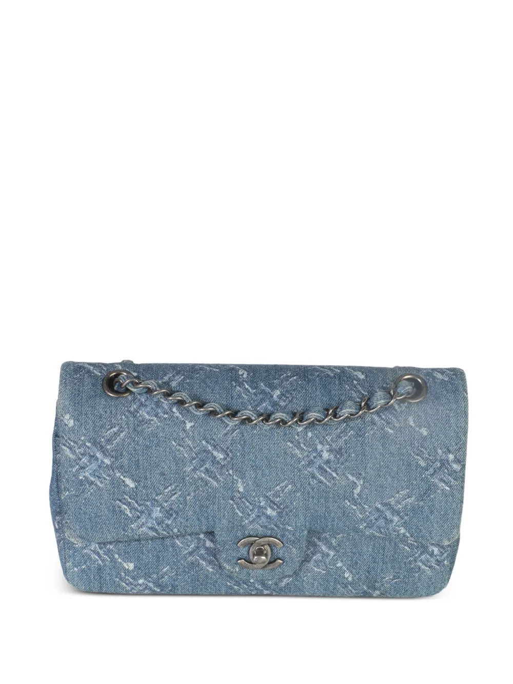 CHANEL Pre-Owned 2019 Classic Flap chain printed denim bag - Blue | Farfetch Global