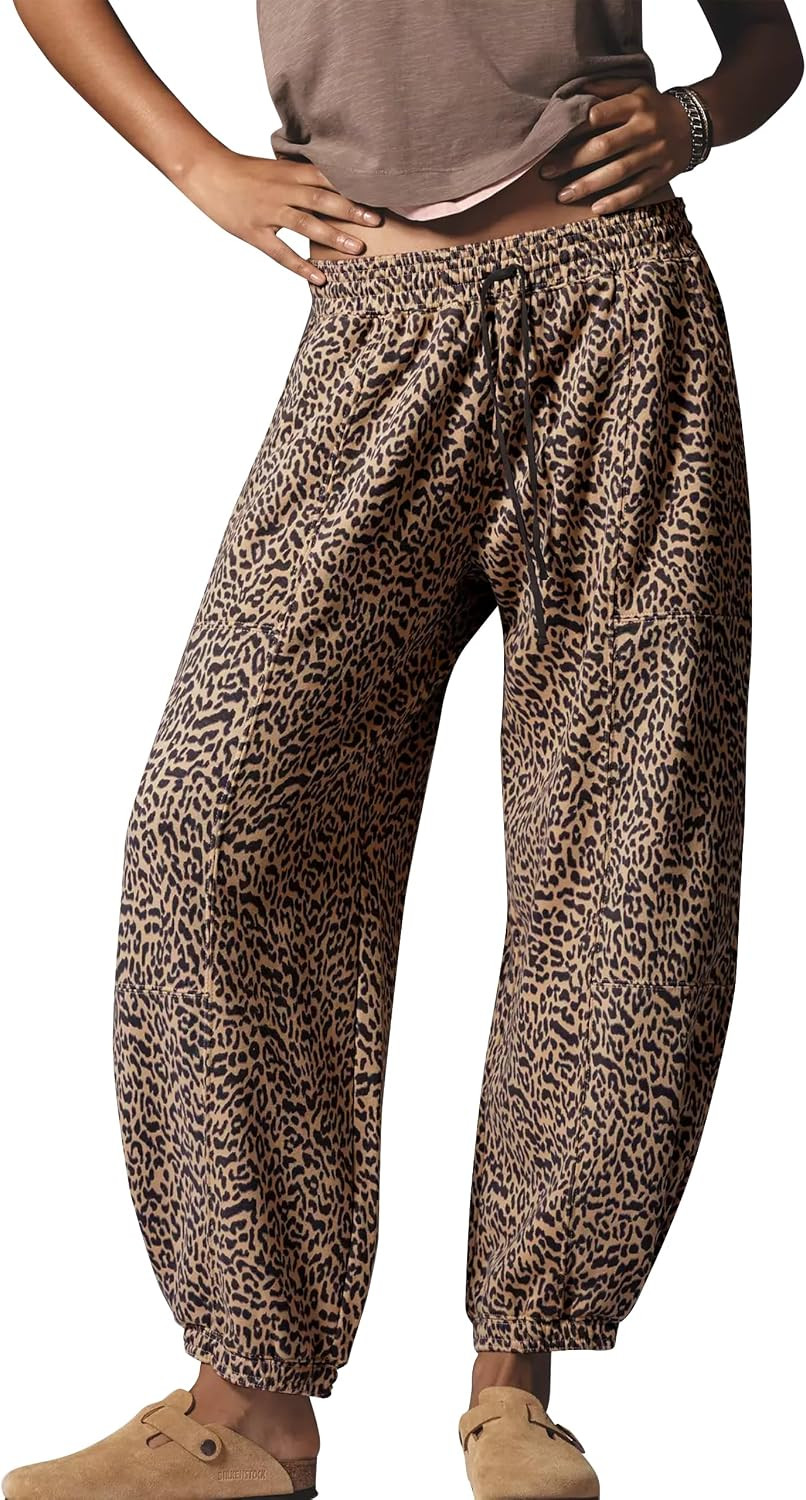 Anoumcy Leopard Pants Women Joggers Sweatpants Casual Cheetah Print Lounge Barrel Pants Trousers with Pockets | Amazon (US)