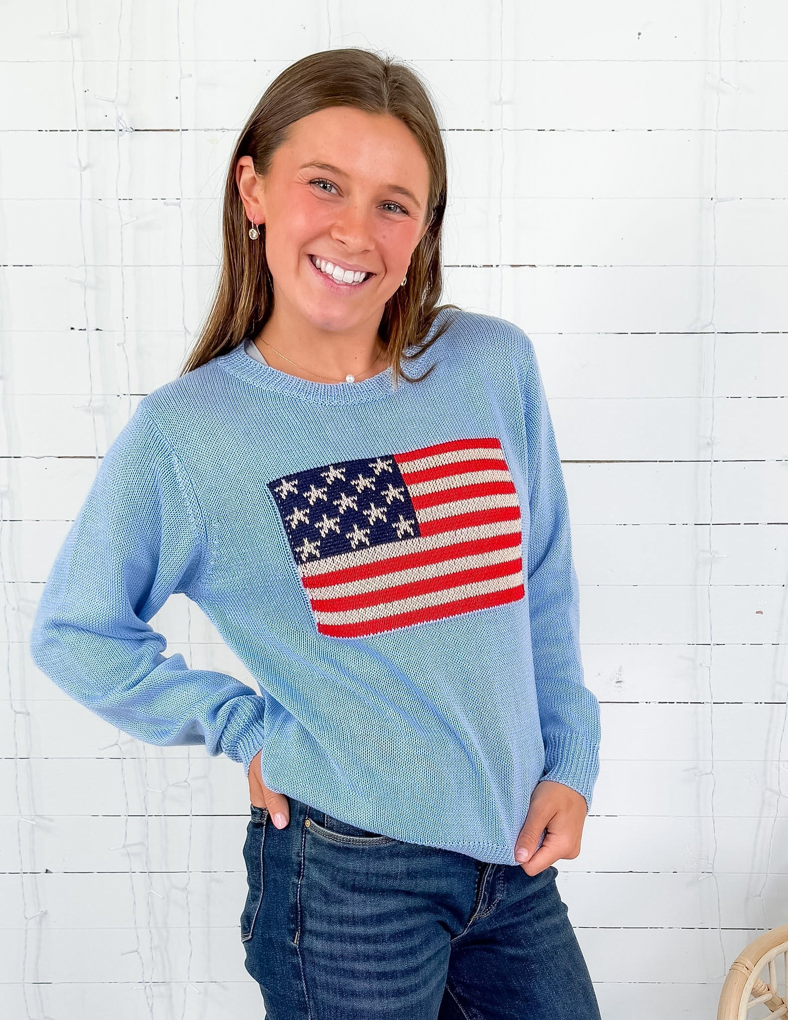 Patriot Blue Flag Sweater Sunday Edition | Clover and Bee | Clover + Bee