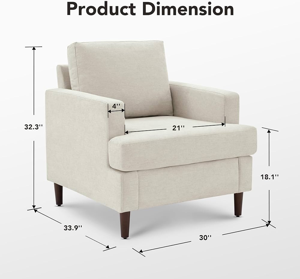 Beige Accent Chair for Reading | Linen | Living Room, Bedroom | Single | Sofa Chair | Wood | 1 Pa... | Amazon (US)