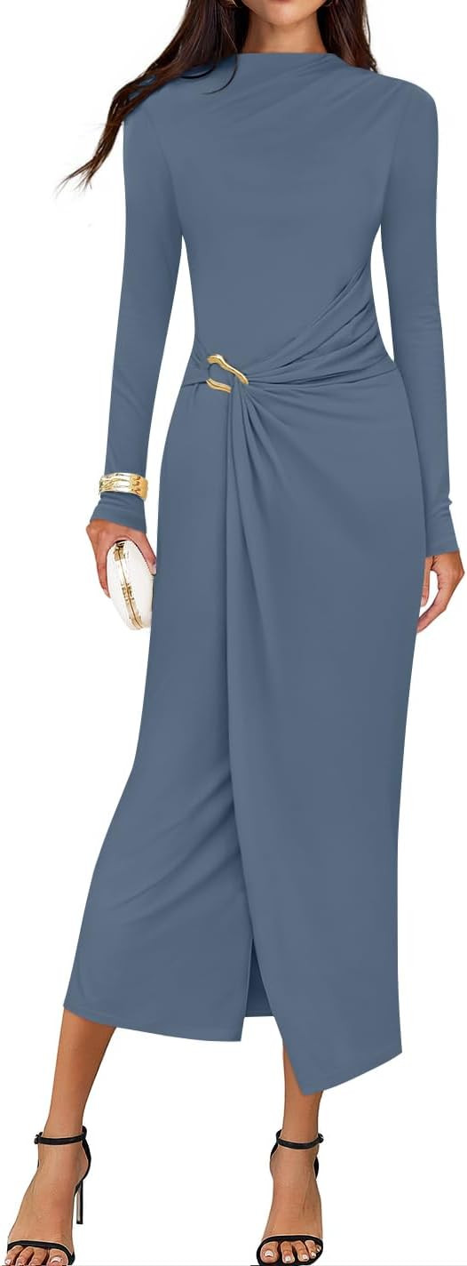 ZESICA Women's 2025 Fall Long Sleeve Bodycon Dress Mock Neck Party Cocktail Wedding Guest Long Mi... | Amazon (US)