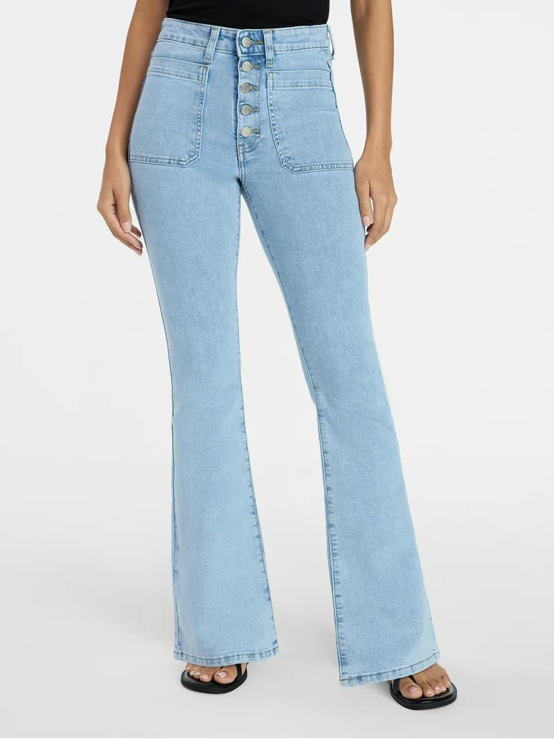 Time and Tru Women's Patch Pocket Flare Jeans, 31" Inseam, Sizes 0-22 | Walmart (US)