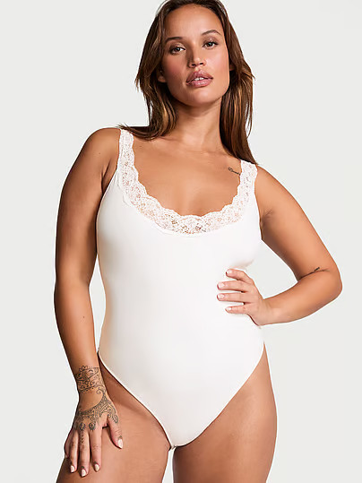 Very Sexy Smooth & Lace Scoop Bodysuit, White/ivory, S - Women's Bodysuits - Victoria's Secret | Victoria's Secret (US / CA )