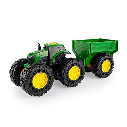 John Deere Monster Treads Tractor Toy with Wagon Toys with Lights and Sounds - Monster Truck Tires - Toddler Toys Ages 3 Years and Up,Red,Green | Amazon (US)