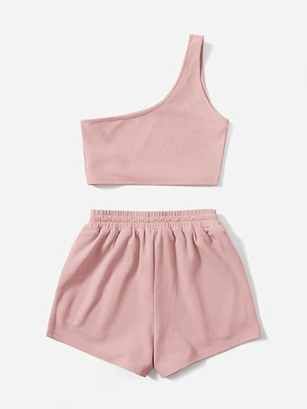 Verdusa Women's One Shoulder Tank Top and Lounge Shorts 2 Piece Tracksuit Set | Amazon (US)