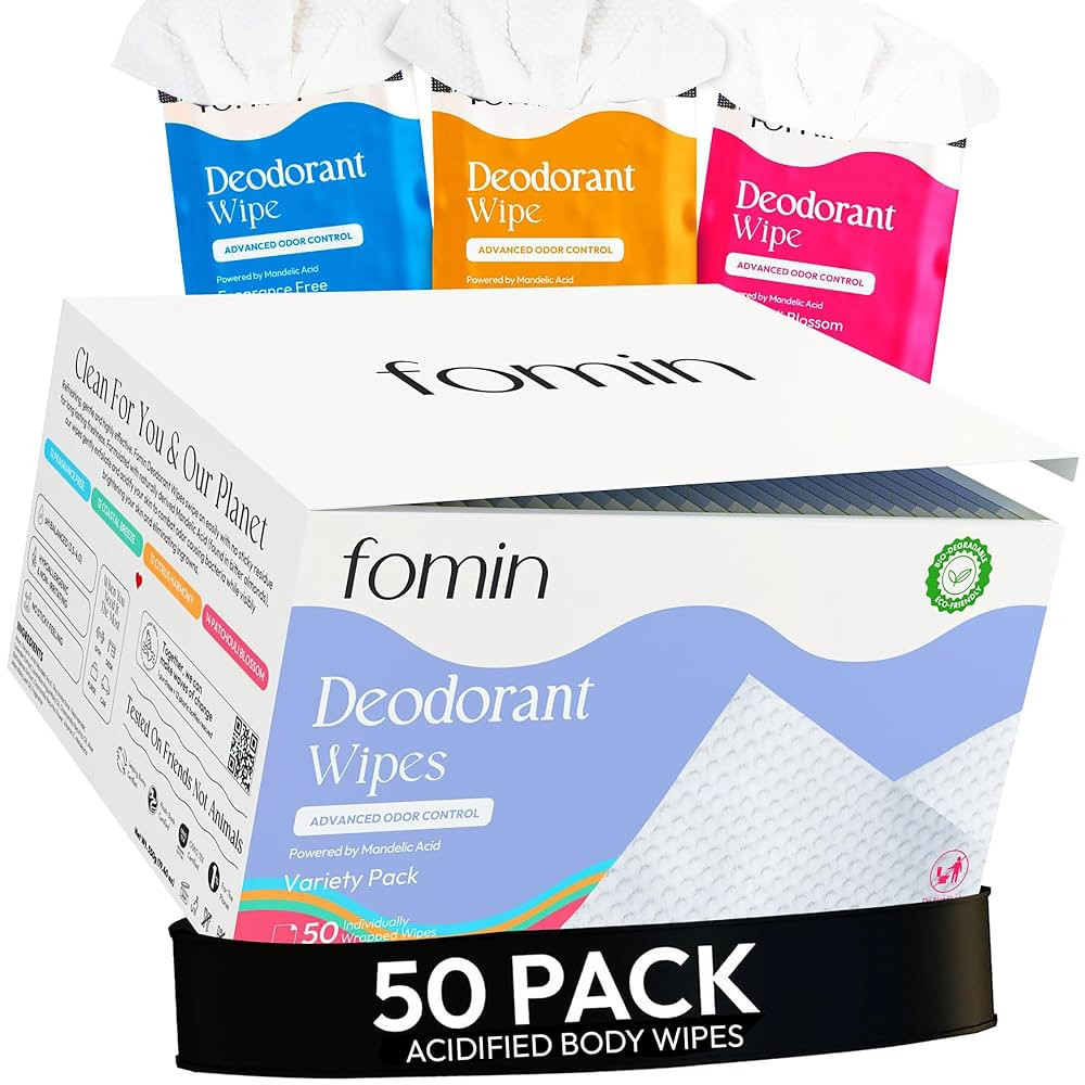 FOMIN Acidified Travel Deodorant Wipes For Women & Men - 50 Count - Variety Pack - pH Balanced, M... | Amazon (US)