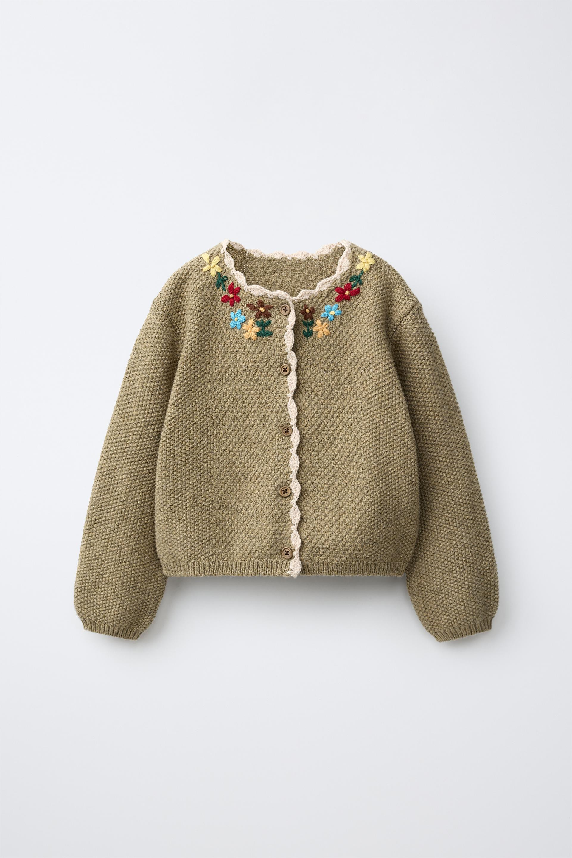 Zara - Embroidered Knit Cardigan - Light Khaki - 4 Years (40,9 Inches) - Kids | Zara US