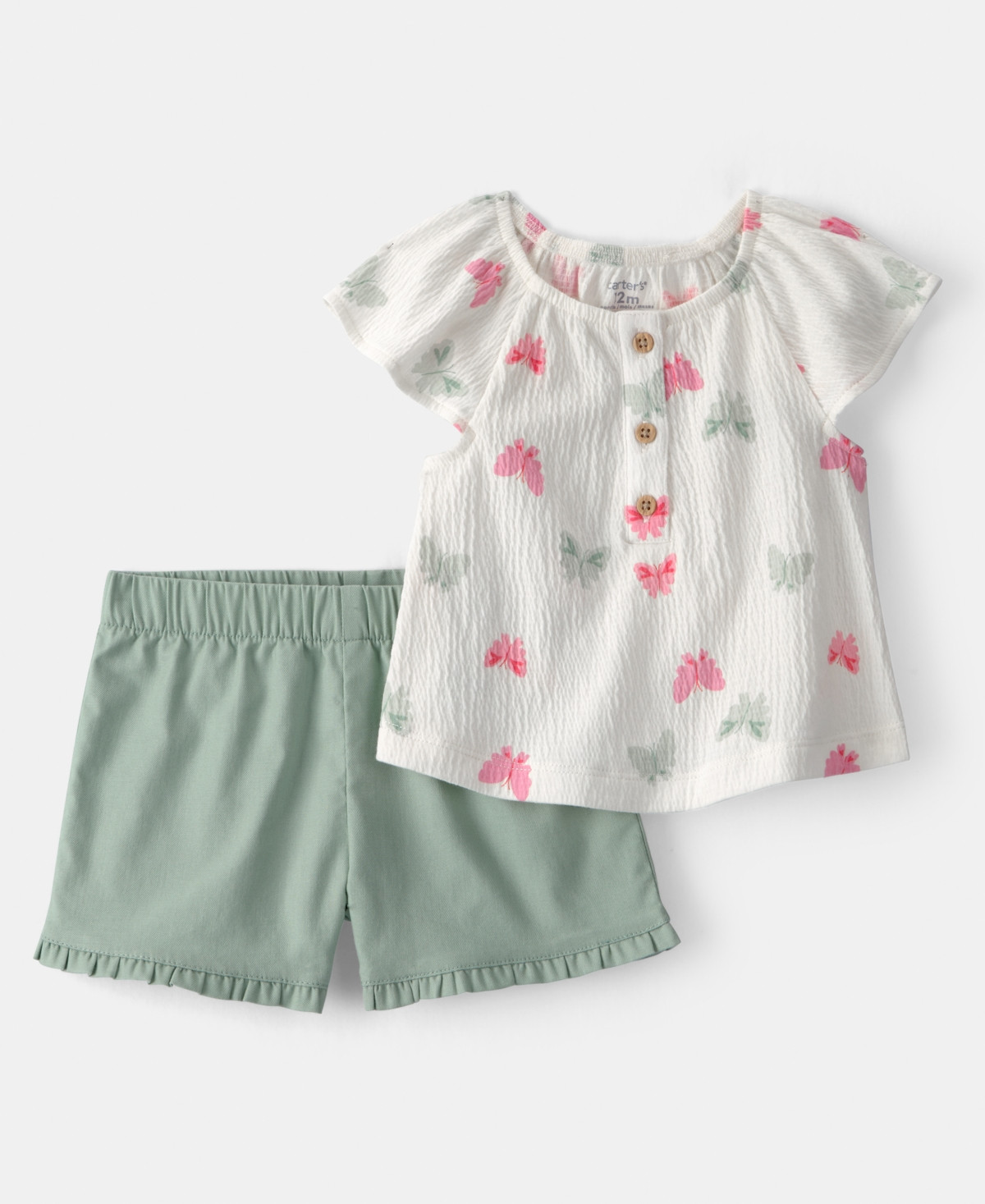 Carter's Baby Girls' Butterfly Top and Shorts, 2-Piece Set - White/Green | Macy's