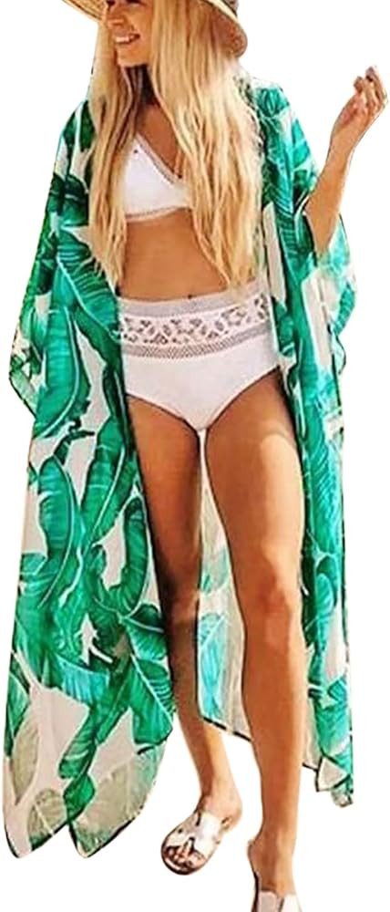 shermie Women's Long Kimono Bohemian Loose Causal Summer Beach Bikini Swimwear Swimsuit Cover Up | Amazon (US)